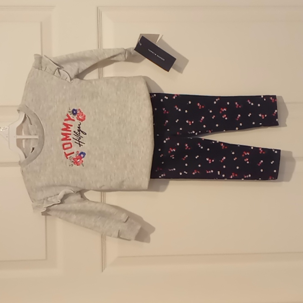 Tommy Hilfiger 2 pc  w/embroidered top; ruffle trim and stretch bottoms 24 month